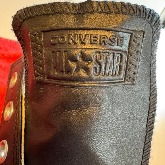 Converse All Star Womens Size 9 Black Leather with Silver Metal Studs - Picture 10 of 13